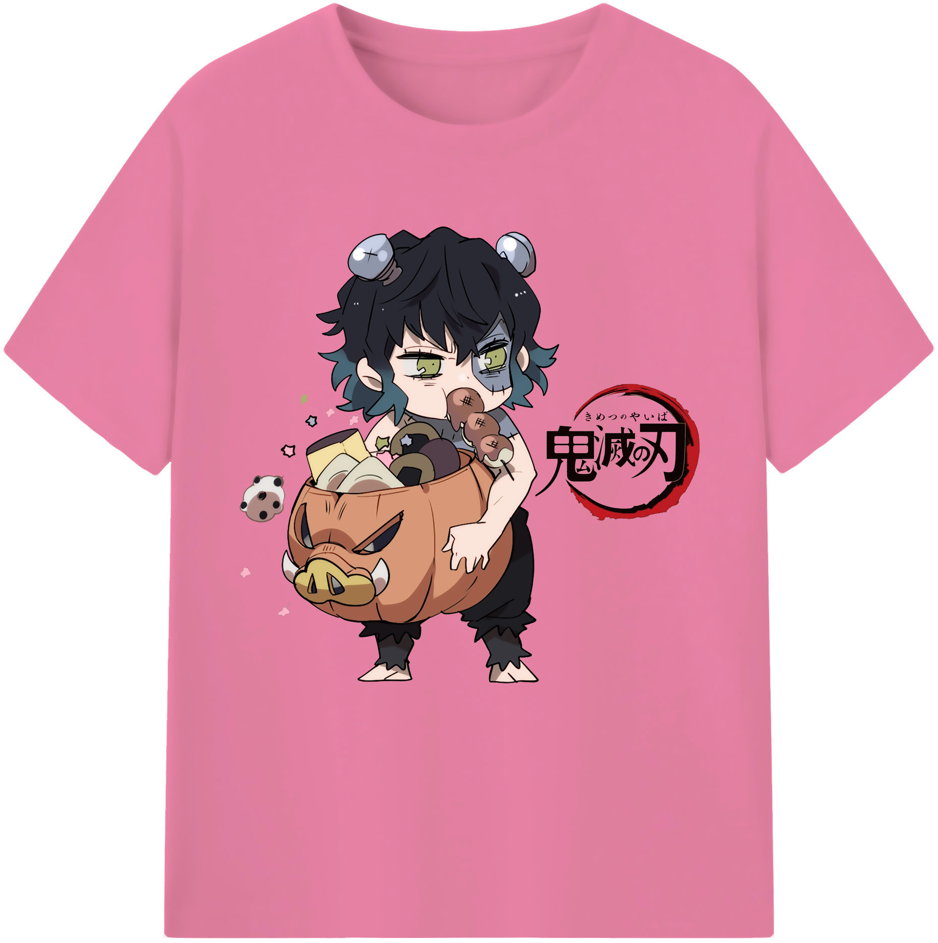 （画像用） 鬼滅の刃（きめつのやいば）嘴平 伊之助／はしびら いのすけ Hashibira Inosuke 綿100％半袖Tシャツ（フロントプリント）